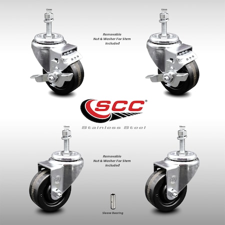 Service Caster 3.5 Inch SS Phenolic Wheel Swivel 10mm Threaded Stem Caster Brakes SCC, 2PK SCC-SSTS20S3514-PHS-M1015-2-TLB-2